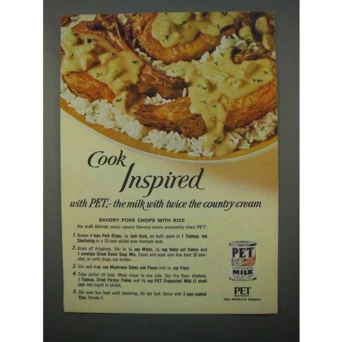 1966 Pet Evaporated Milk Ad - Savory Pork Chops, Rice