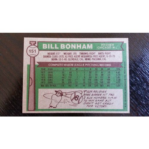 1976 Topps Card # 151 Bill Bonham Very Good (3) Chicago Cubs