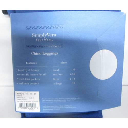 Blue Chino Stretchy Leggings Medium 8-10 SimplyVera Vera Wang Indigo Blue