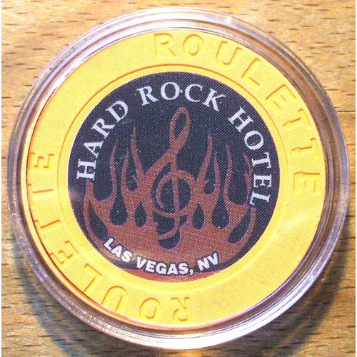 Hard Rock Casino ROULETTE Chip - Yellow - LAS VEGAS, Nevada - Gold Flames