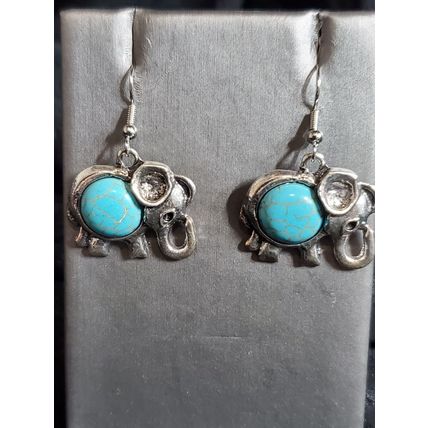 Genuine Turquoise & Silver Elephant Earrings