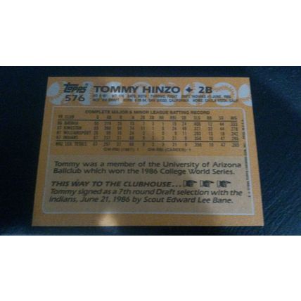 1988 Topps Card # 576 Tommy Hinzo Excellent-Mint (6) Cleveland Indians