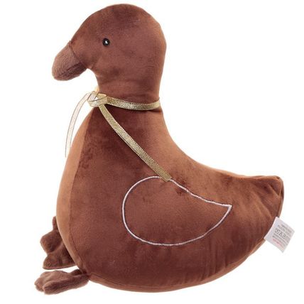 Brown Fabric Duck Door Stop with Golden Bow 28 CM