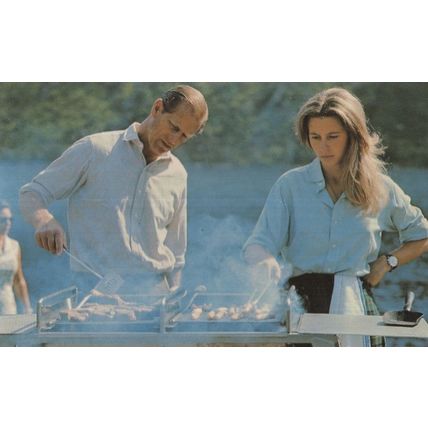 Princess Anne Cooking Sausages & Burgers BBQ Royal Postcard