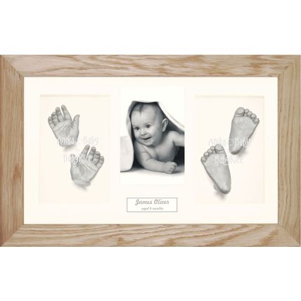 New Baby Christening Present Casting Kit Twins Solid Oak Wooden Box Frame Silver