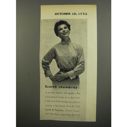1953 Lord & Taylor Fashion Advertisement - Scotch Chambray