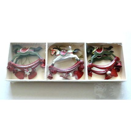 HANGING METAL CHRISTMAS TREE DECORATIONS - ROCKING HORSES x 6
