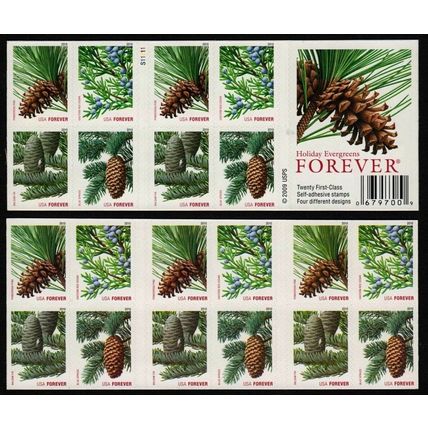 Holiday Evergreens Booklet Pane of 20 First Class Stamps Scott 4481b