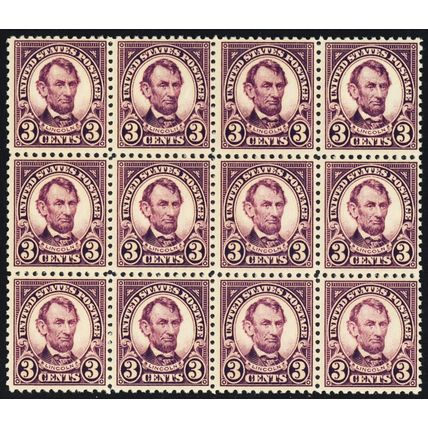 555, Mint F-VF NH 3¢ Block of Twelve Stamps CV $330.00 - Stuart Katz