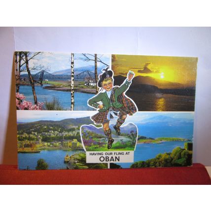 A FLING, OBAN, SCOTLAND multiview used vintage postcard. Colourmaster 1971 pm =