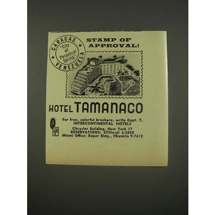 1956 Hotel Tamanaco Ad - Stamp of Approval