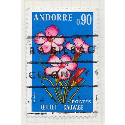 ANDORRA ANDORRE FRENCH POST OFFICES 90c SGF250 F250 SG WILD PINKS FLOWERS PMK?