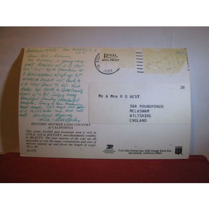 THE MOTHER LODE GOLD RUSH, CALIFORNIA MAP USA used postcard 1989 pm =