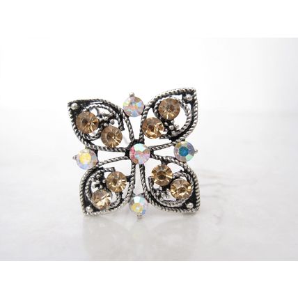 Small silver flower butterfly crystal hair pin clip barrette