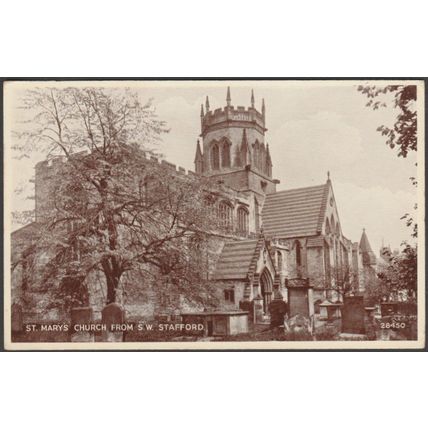 St Mary's Church from the South West, Stafford, 1950 - Valentine's Postcard