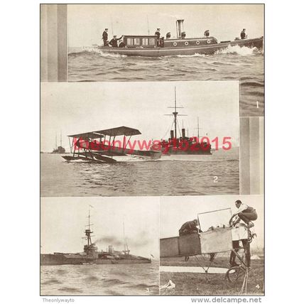 British Fleet Inspection, George V & Hydroplanes, 1912, Book Illustration, 1936
