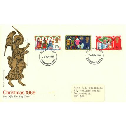 1969 Christmas, Bournemouth Postmark, UK, GPO FDC