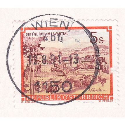 Austria POSTMARK WIEN 1991 Stift St Paul Laventtal 5s on piece VGC