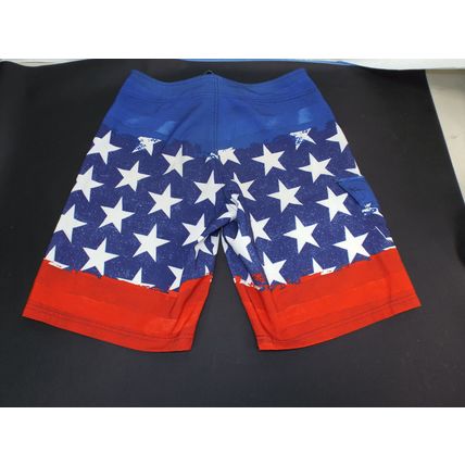 Joe Boxer Men's 32 Swimwear Red White Blue Board Shorts American Flag Drawstring