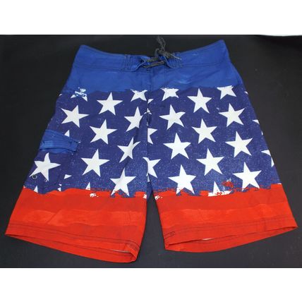 Joe Boxer Men's 32 Swimwear Red White Blue Board Shorts American Flag Drawstring