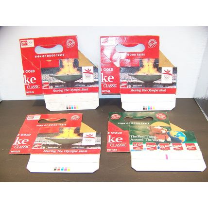 COCA COLA BARCELONA '92 OLYMPICS 6-8oz BOTTLE CARDBOARD CARRIERS (3) + CHRISTMAS