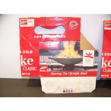 COCA COLA BARCELONA '92 OLYMPICS 6-8oz BOTTLE CARDBOARD CARRIERS (3) + CHRISTMAS