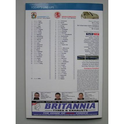 COVENTRY CITY v MIDDLESBROUGH FA Cup 4th Round 28/01/2006