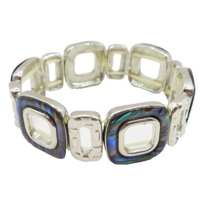 Paua Shell Linked Square Stretch Bracelet Ladies Jewellery Gift