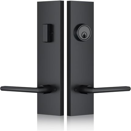 Matte-Black Front Door Handle - Modern Entry Door Lock Set with Deadbolt,Exterio