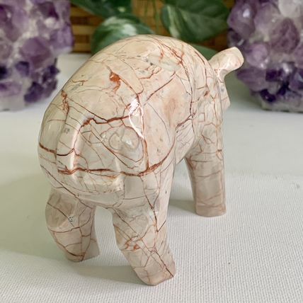 Large Pink Marble Carved Pig Figurine Farm Animal Polished Stone Swine 5" 539g