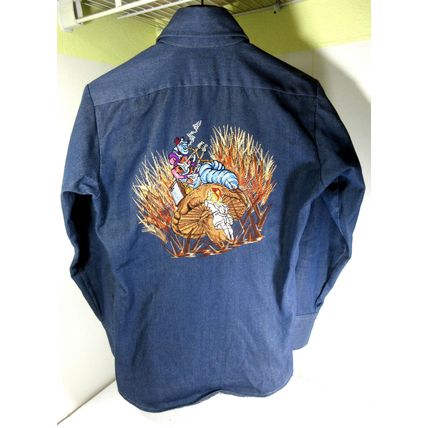 Vintage Krishna's Embroidered Alice In Wonderland Caterpillar Denim Jean Jacket