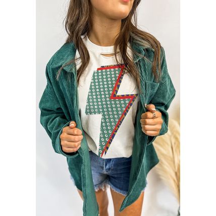 White Rhinestone Decor Bolt Graphic Ripped Western Tee