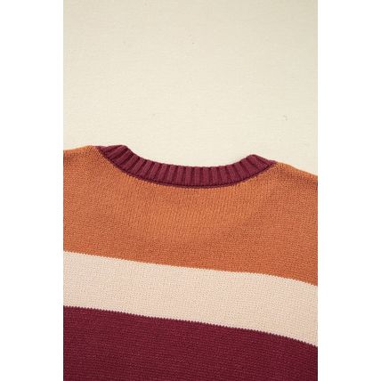 Brown Checkered Color Block Knitted Drop Shoulder Sweater