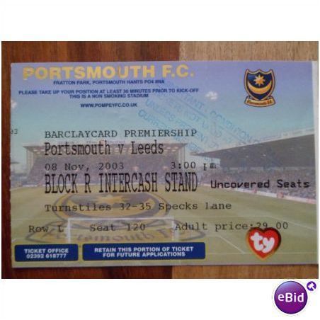 Portsmouth v Leeds United 2003/04 Premiership football ticket stub