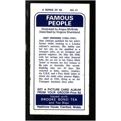 Brooke Bond Tea Card, Famous People, no.41 Amy Johnson