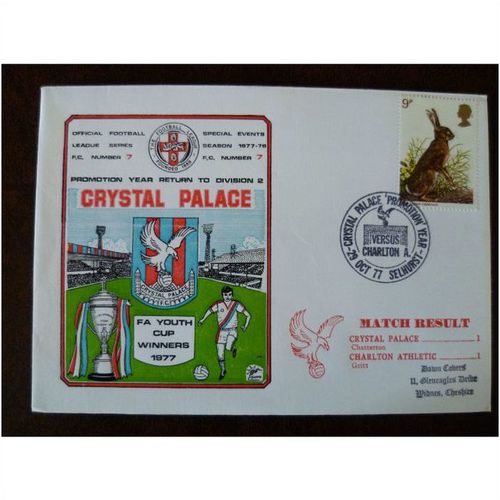 1977 Crystal Palace v Charlton Athletic Dawn Football Cover 7 Chatterton stamp