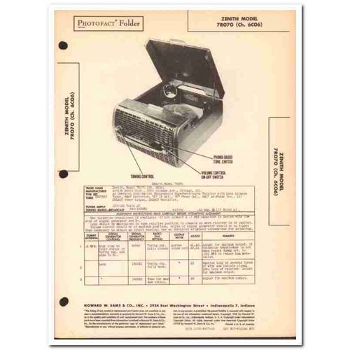 zenith model 7r070 7-tube am radio phonograph sams photofact manual
