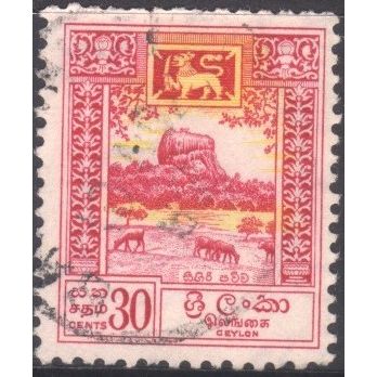 Ceylon 1950 - SG416 - 30c red & yellow - Sigiriya (Lion Rock) - used