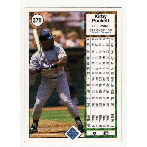 1989 Upper Deck baseball Kirby Puckett card 376 - NM-HOF- Twins