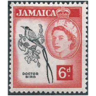 Jamaica 1956 SG166 6d Black & Deep Rose-Red Mounted Mint . ...