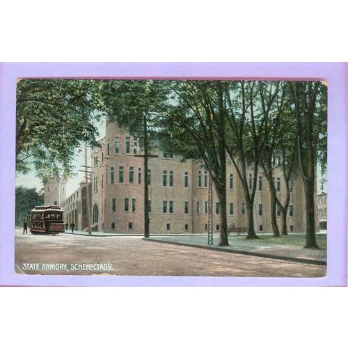 New York Schenectady Armory Street Scene View Large Old Brick Armory Build~227