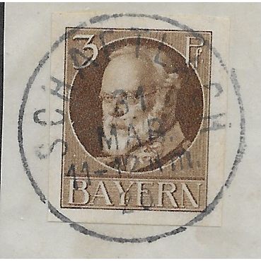 GER (BAVARIA) 1914 3pf KING LUDWIG III' (IMPERFED) FINE USED (EBID64-430)