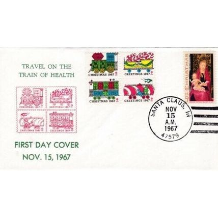 United States 1967 Travel on the Train of Health FDC Santa Claus IN Cancel VGC