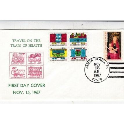 United States 1967 Travel on the Train of Health FDC Santa Claus IN Cancel VGC