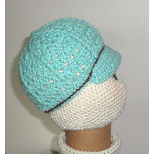 BABY boys visor cap hat crochet soft sage size 16 inch circumference #CH001