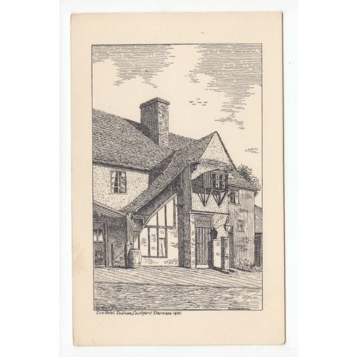 Sun Hotel Courtyard Staircase Dedham Essex Postcard
