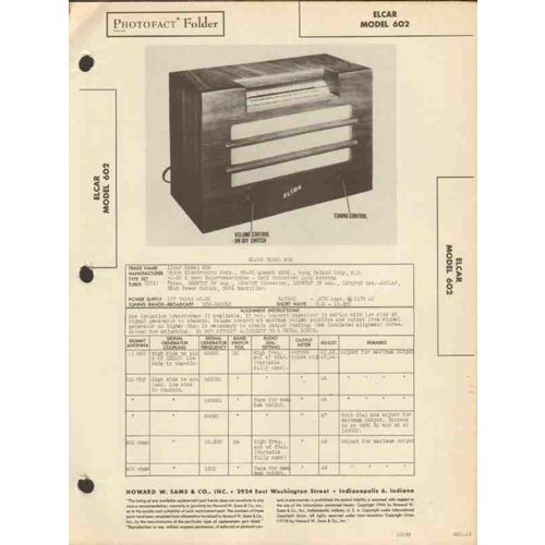 ELCAR model 602 6 tube AM SW radio receiver Sams Photofact manual
