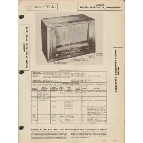 AIRLINE model 64WG-1807A 64WG-1807B AM SW radio Sams Photofact manual