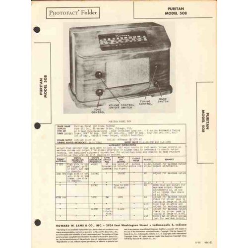 PURITAN model 508 7 tube AM radio receiver Sams Photofact manual