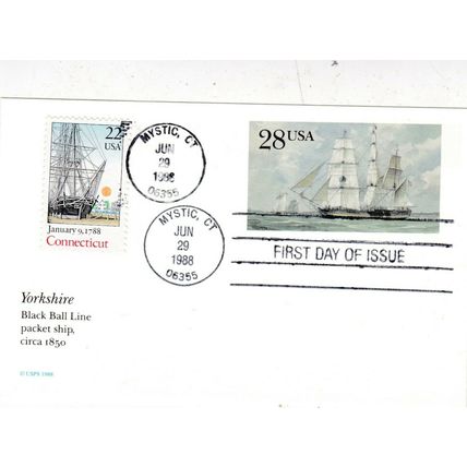 United States 1988 Connecticut Statehood Postcard FDI Mystic CT cancel VGC